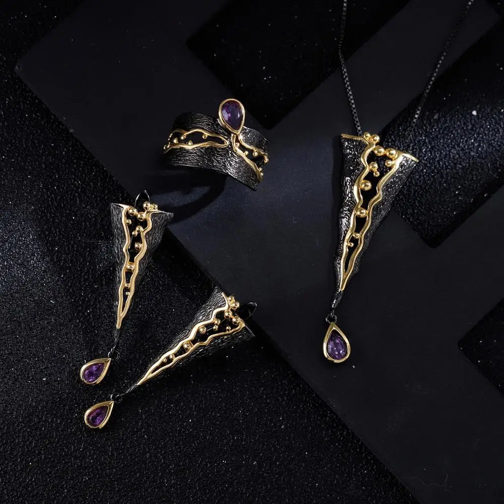 GEM'S BALLET 925 Sterling Silver Amethyst Drop Earrings
