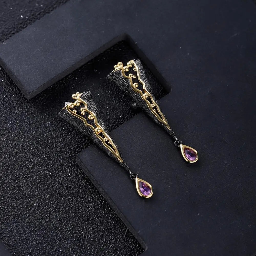 GEM'S BALLET 925 Sterling Silver Amethyst Drop Earrings