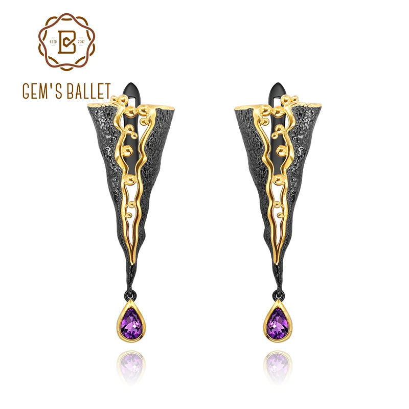GEM'S BALLET 925 Sterling Silver Amethyst Drop Earrings