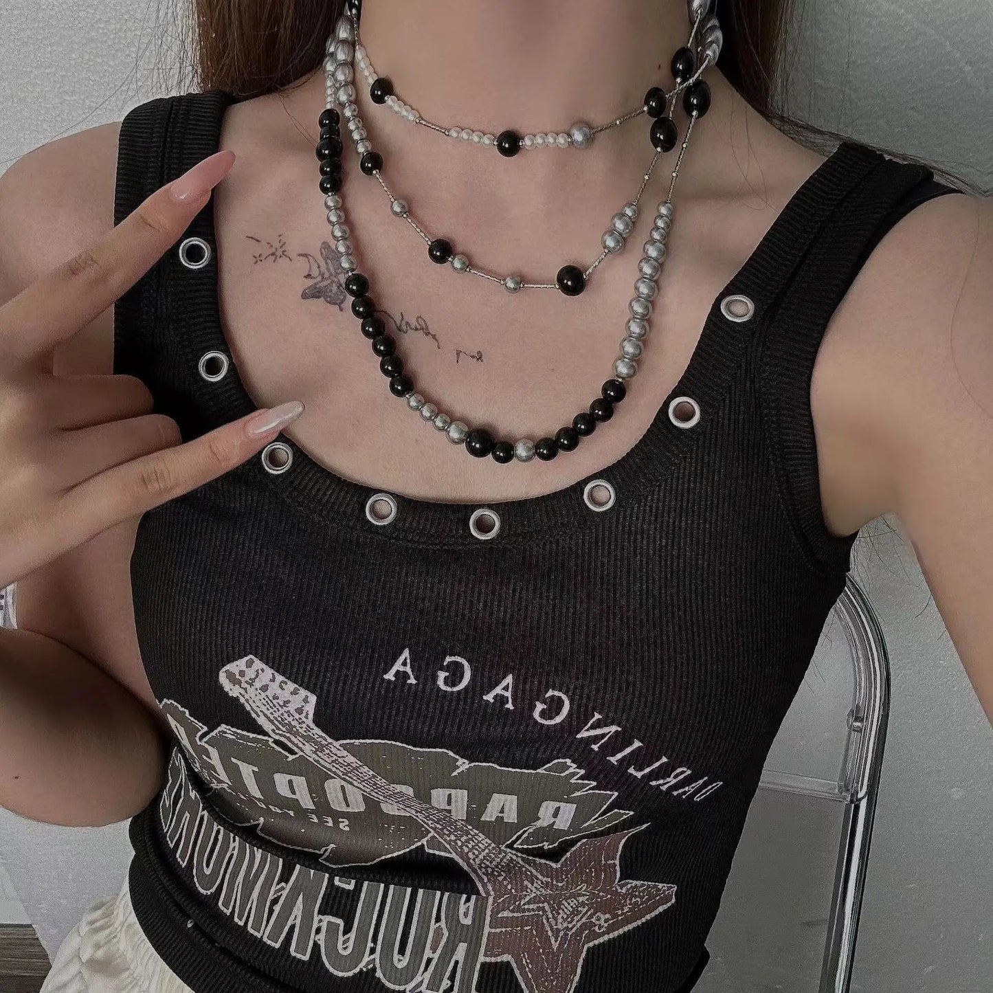 Multilayer Cross Pendant Pearl Chain Necklace For Women