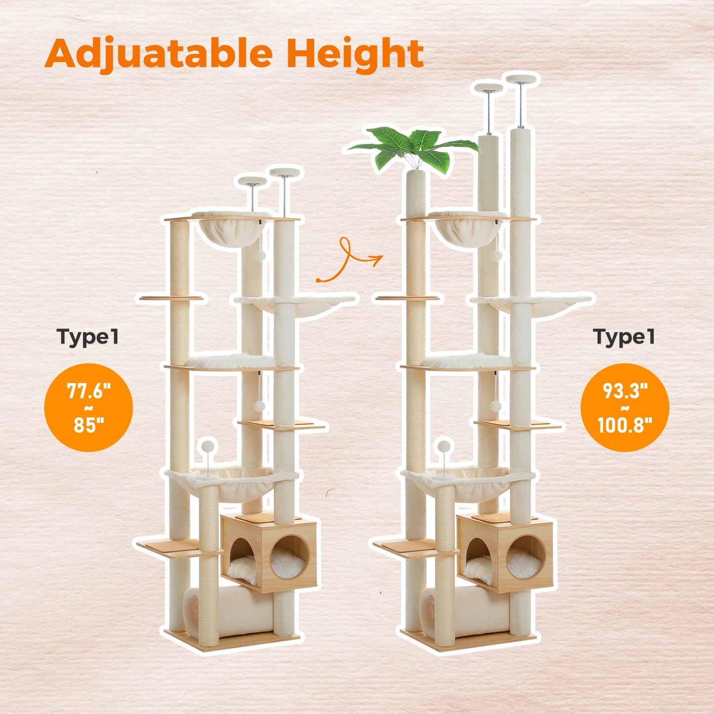 PAWZ Road Height Adjustable Wooden Cat Tree Hammock