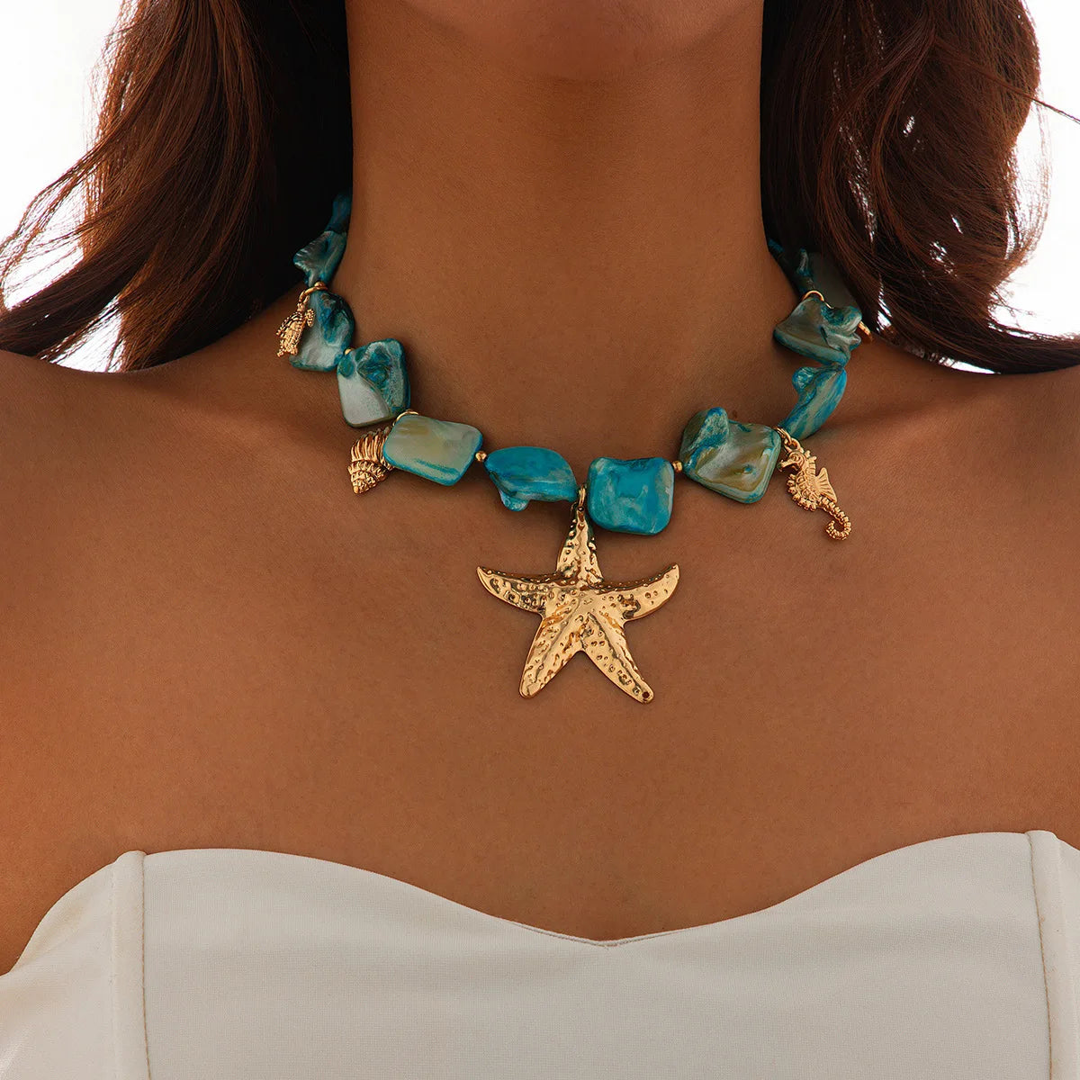YJ WYWCN Retro Starfish Shell Pendant Necklace Women
