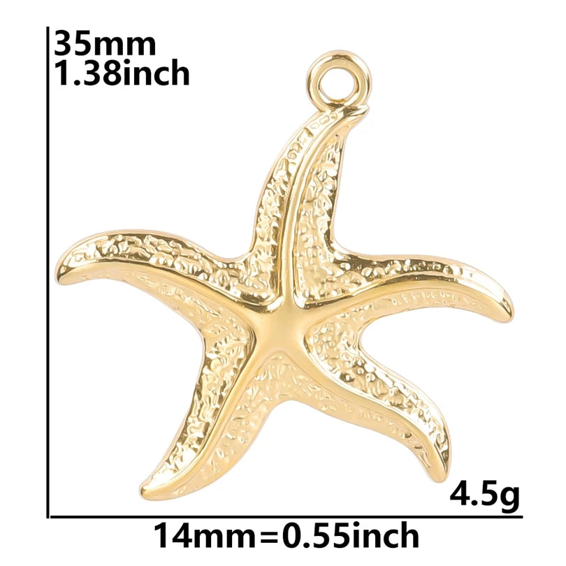 6Pcs GLOWCAT Real Gold Plated Ocean Charms Turtle Starfish