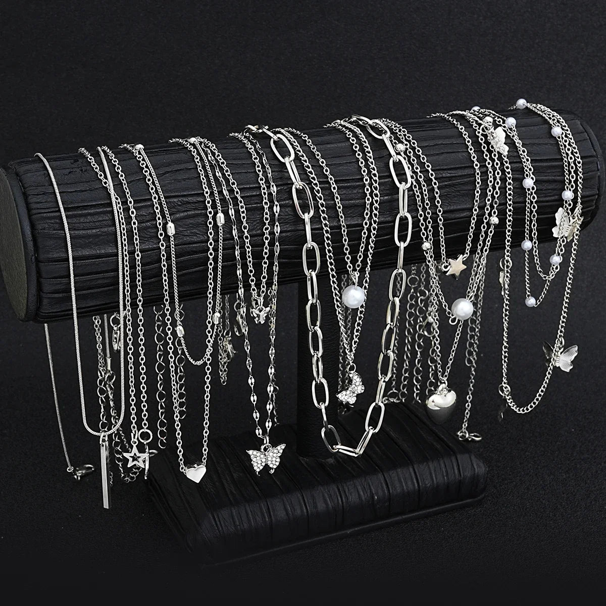 AYCN Butterfly Pearl Heart Zircon Necklace Set For Women