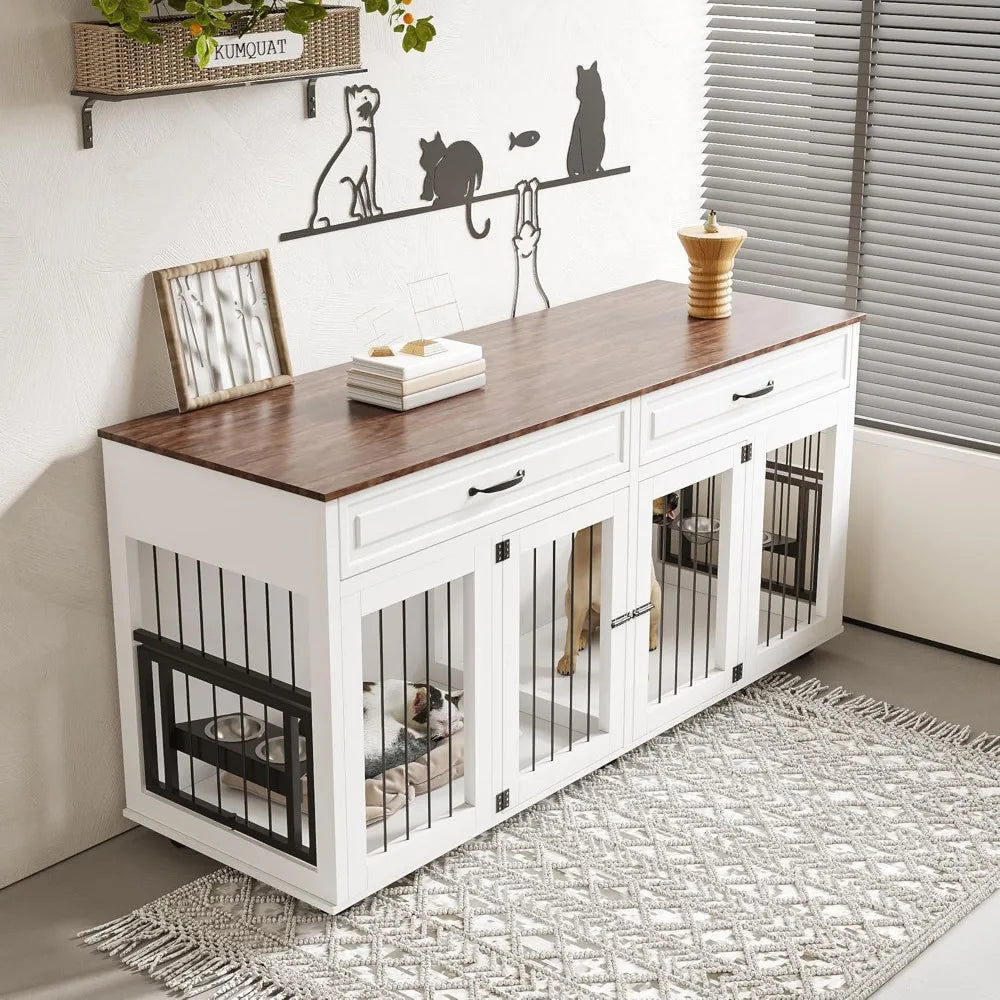 DAFIFY Wooden Dog Crate Cabinet With Dual Doors Kennel