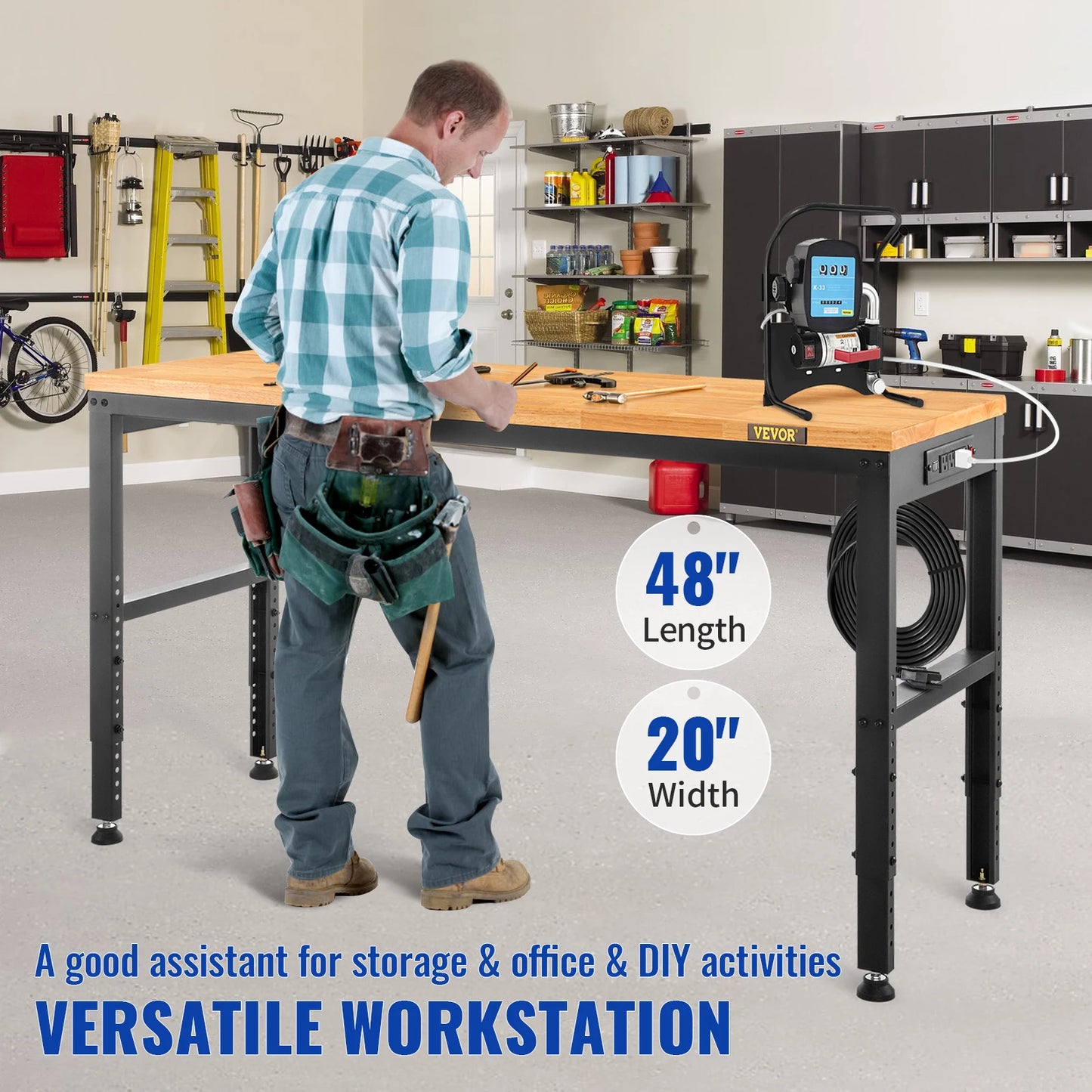 Hign-concerned Woodworking Workbench Adjustable Height Oak