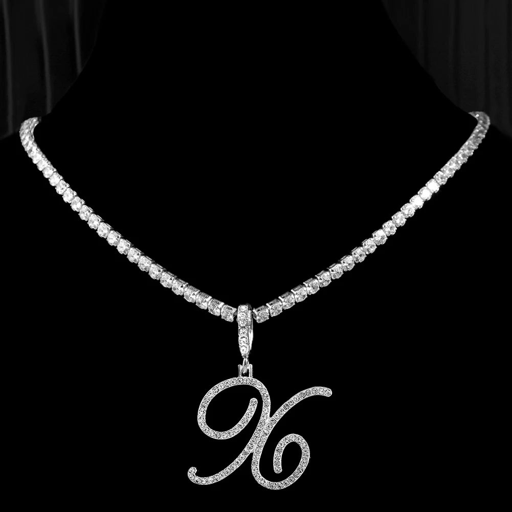 Caraquet Cursive Initial Necklace Cubic Zirconia Chain
