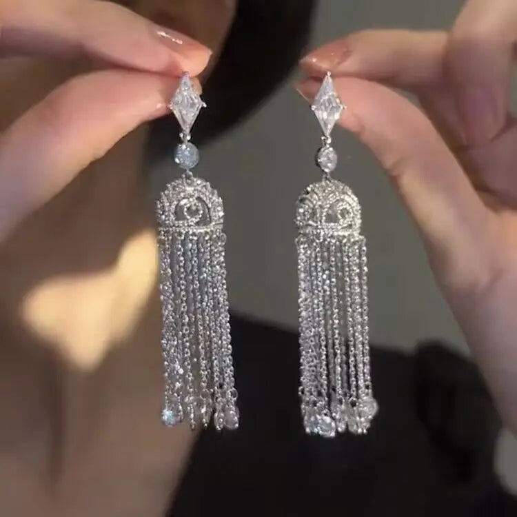 DINGABIYUCN Geometric Drop Earrings For Women CZ Bridal