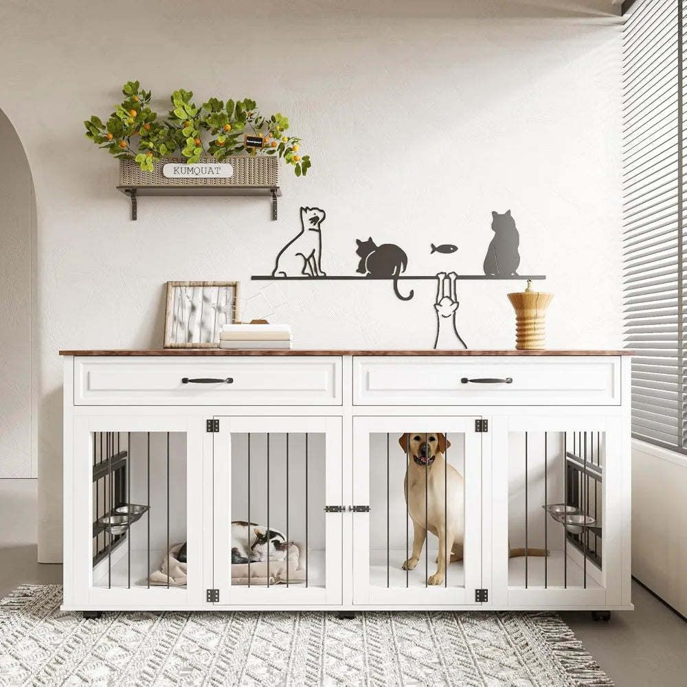 DAFIFY Wooden Dog Crate Cabinet With Dual Doors Kennel