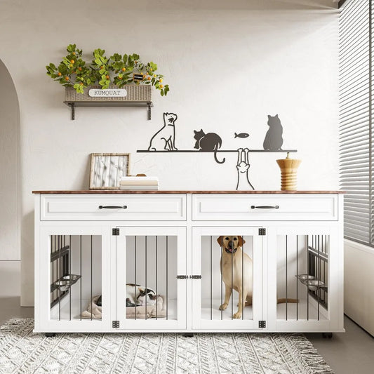 DAFIFY Wooden Dog Crate Cabinet With Dual Doors Kennel