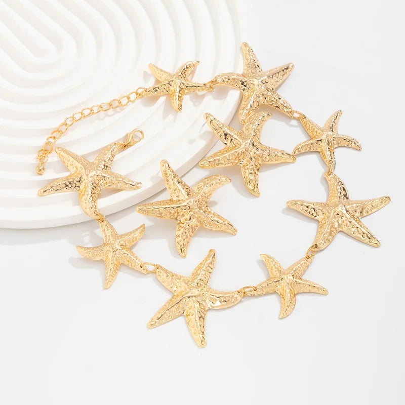 JWER Boho Starfish Pendant Necklace Set Beach Jewelry