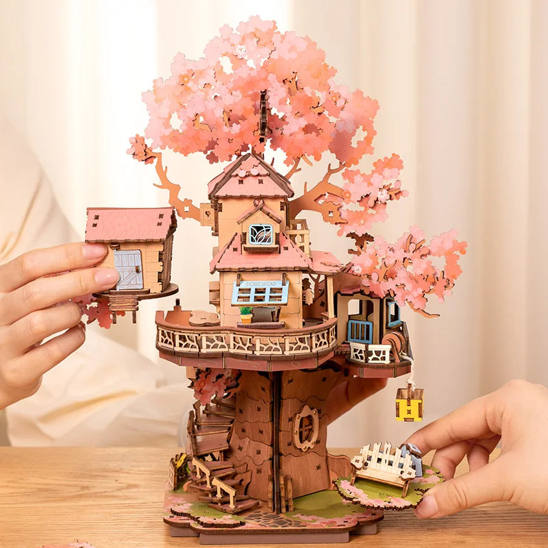 Robotime Sakura Tree House 3D Wooden Puzzle Kit for Adults