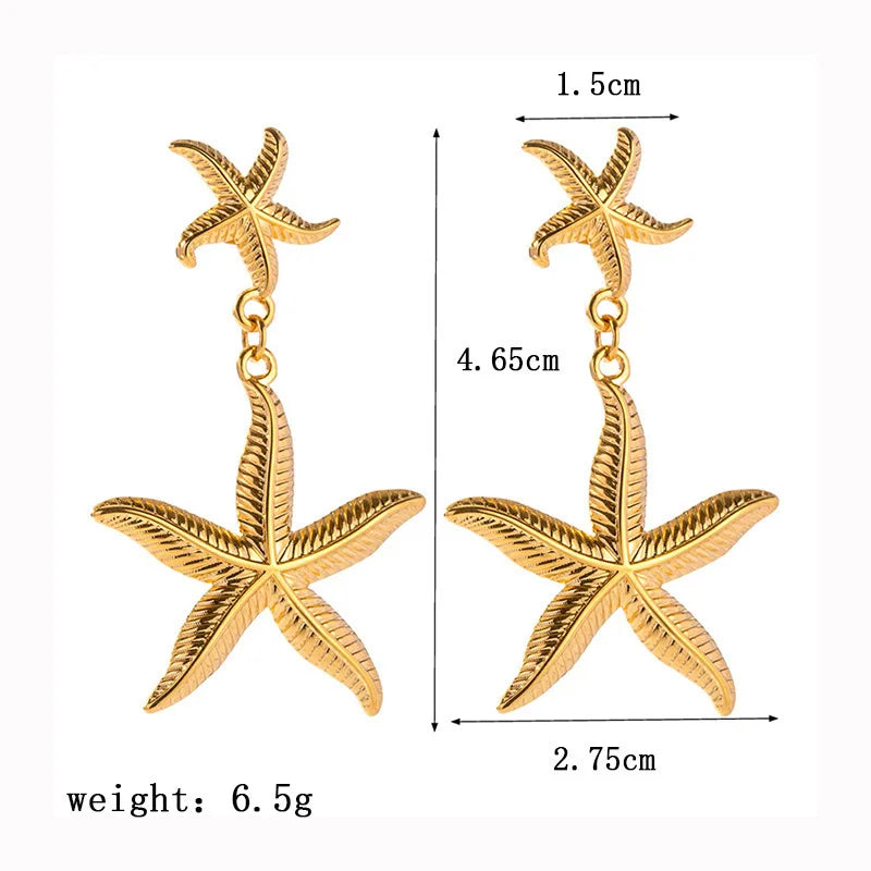 JWERCN Stainless Steel Starfish Shell Earrings For Women
