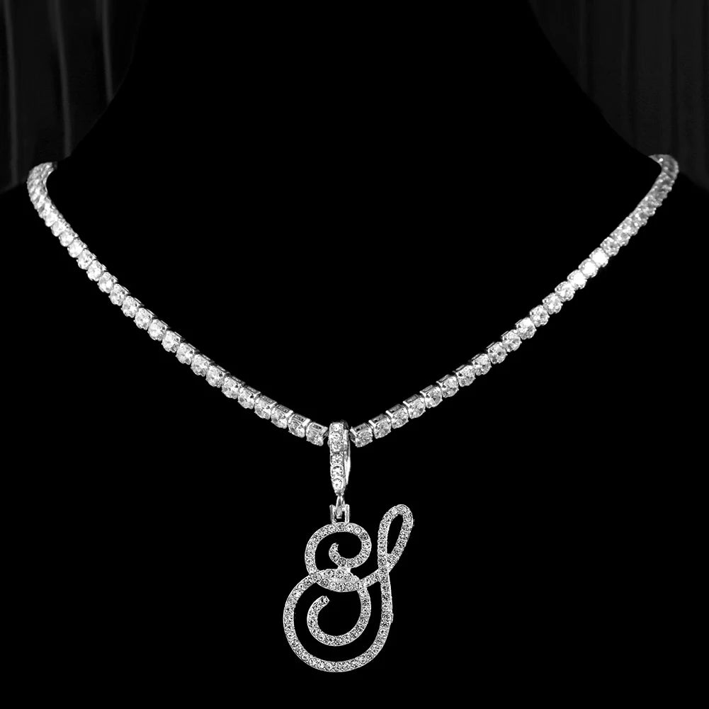 Caraquet Cursive Initial Necklace Cubic Zirconia Chain