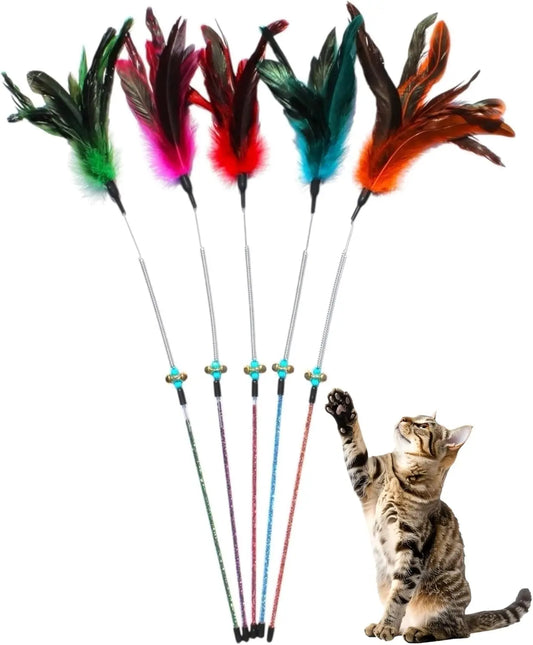 Cat Feather Wand Toy 5 Piece Interactive Set For Cats