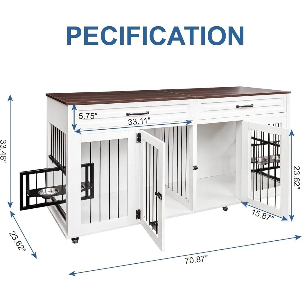 DAFIFY Wooden Dog Crate Cabinet With Dual Doors Kennel