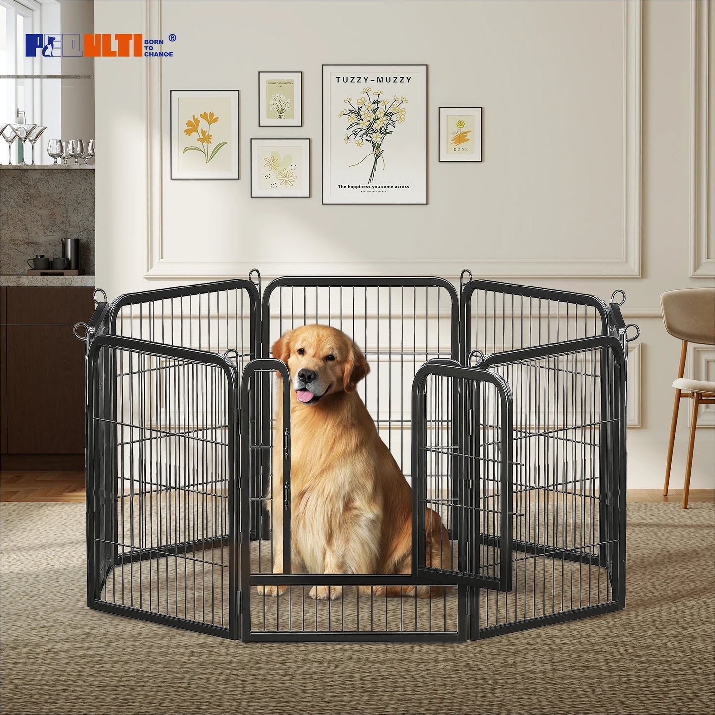 PEQULTI Heavy Duty Metal Puppy Playpen Indoor Outdoor Use