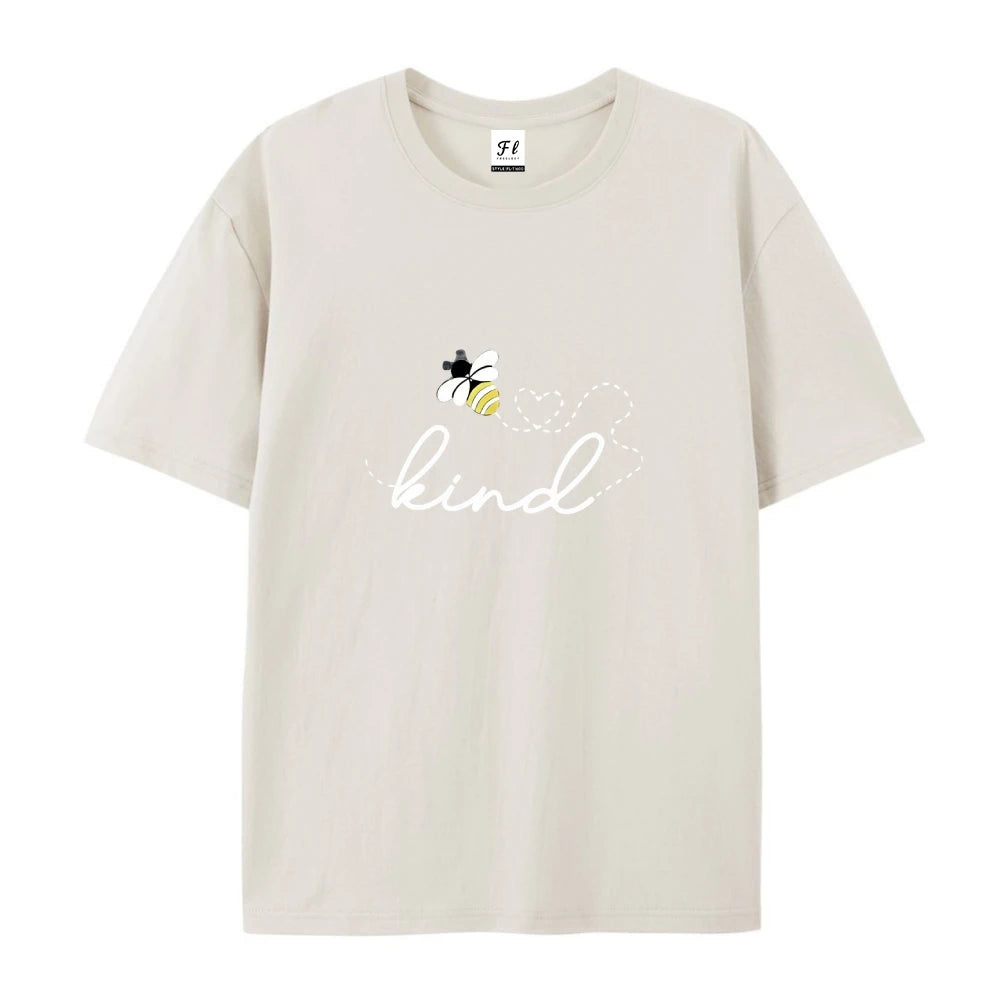 Kind Letter And Bee Print Round Neck Tee For Women Casual