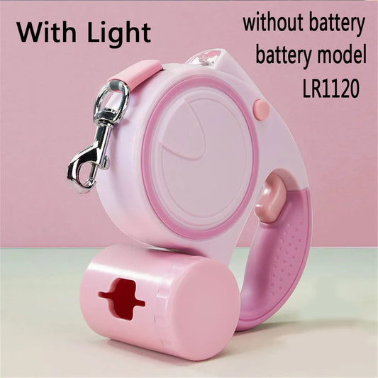 CN Retractable Dog Leash With LED Lights And Bag Dispenser