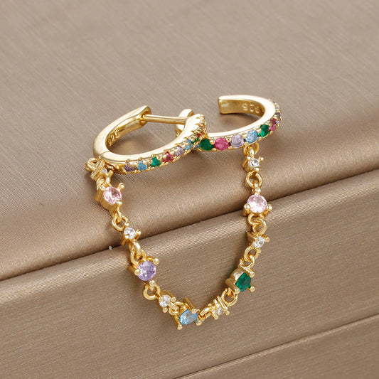 CZ Crystal Chain Drop Earrings Stainless Steel Women