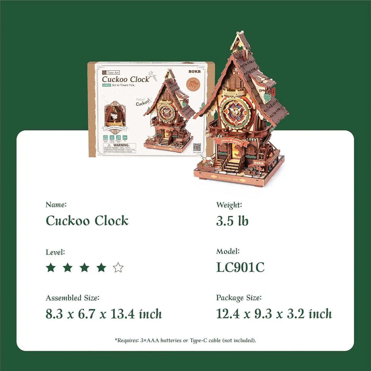 Robotime Rokr 3D Wooden Puzzle Cuckoo Clock Kit With Bird