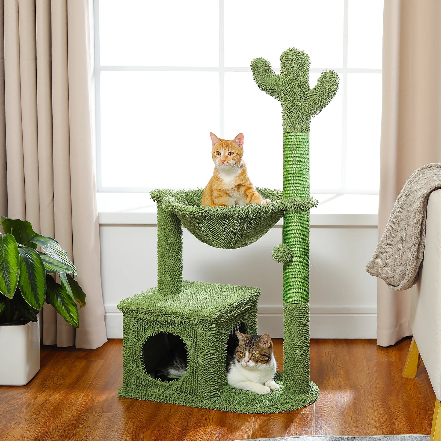 PEQULTICN Cactus Cat Tree With Condo And Hammock For Indoor