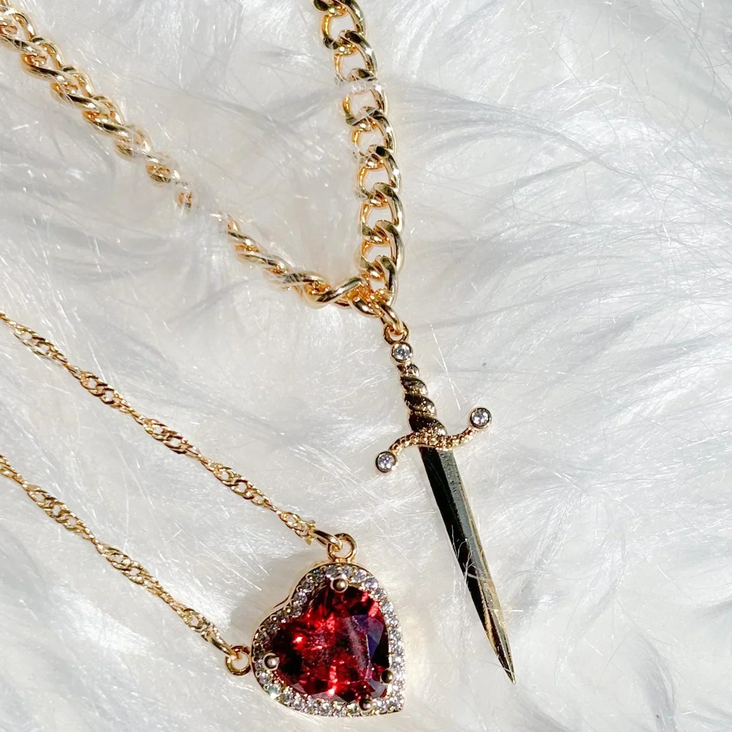 LATS Heart and Sword Zircon Pendant Necklace for Women Men