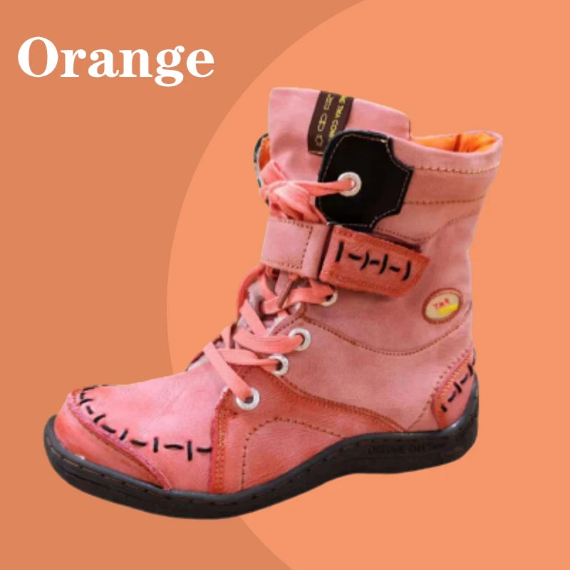 TMA EYES Women's Winter Leather Boots Slip-On Plush Lining