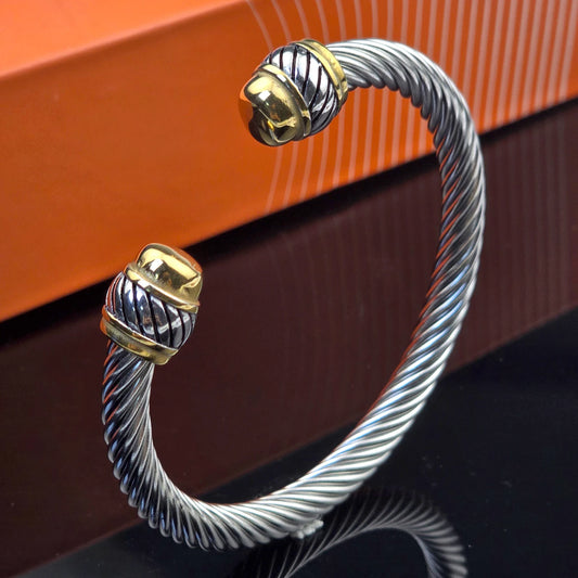KABOLONG Stainless Steel Cable Bracelet For Women Two Tone