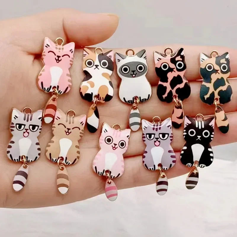 Charms Enamel Cat Charms for Jewelry Making Pendants