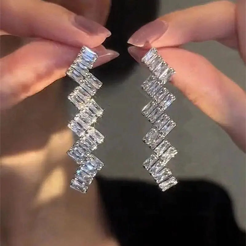 DINGABIYUCN Geometric Drop Earrings For Women CZ Bridal