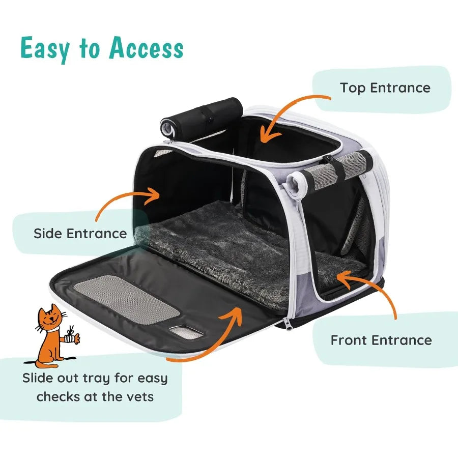 Premium SoftSided 2in1 Cat Carrier Home Hideaway Den