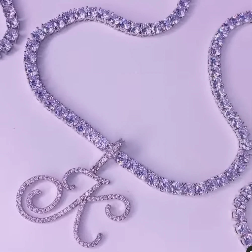 Caraquet Cursive Initial Necklace Cubic Zirconia Chain