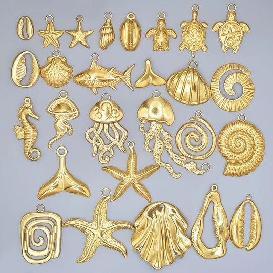 6Pcs GLOWCAT Real Gold Plated Ocean Charms Turtle Starfish