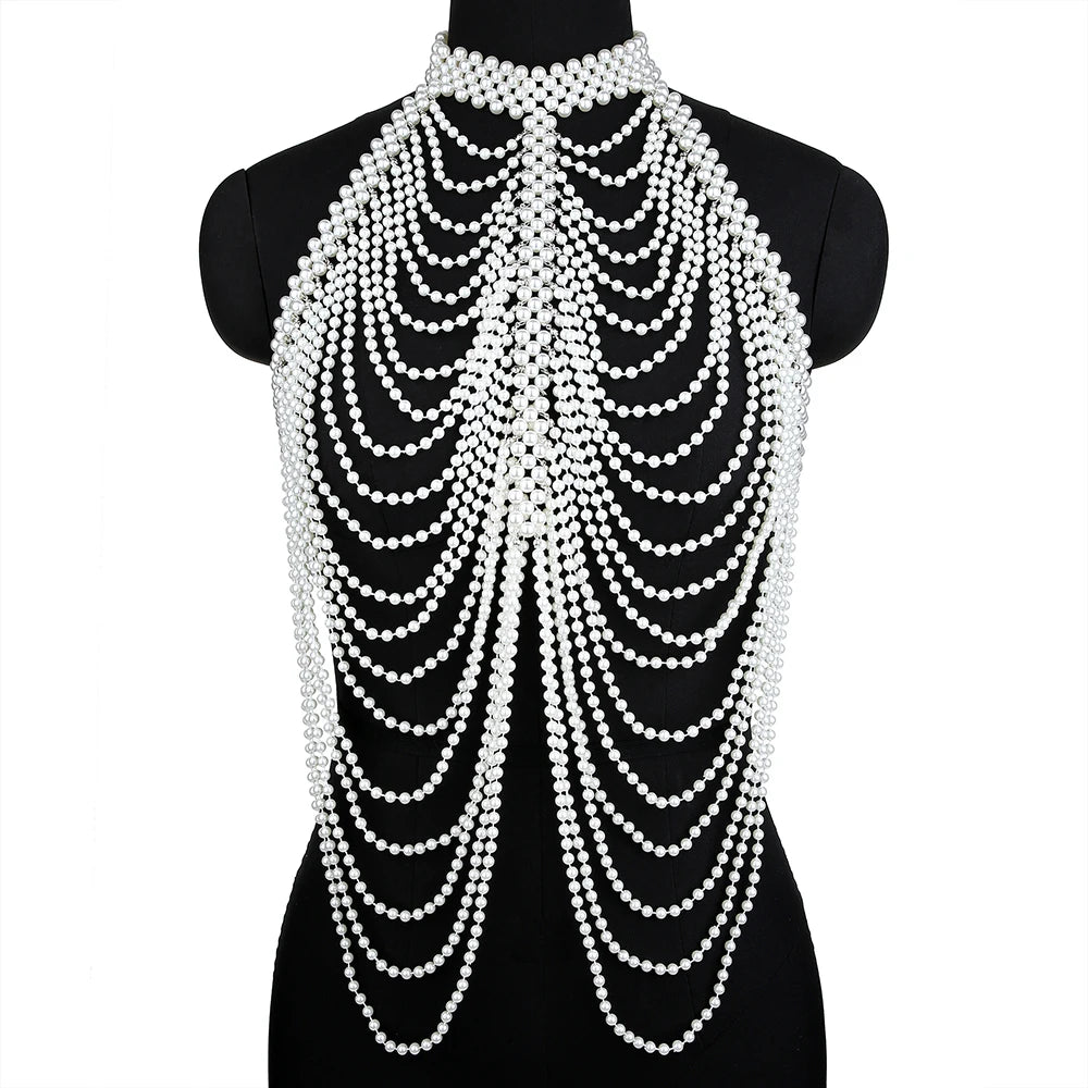 Ccbodily Pearl Shawl Necklaces Sweater Chain For Wedding