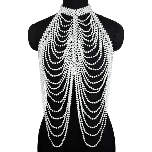 Ccbodily Pearl Shawl Necklaces Sweater Chain For Wedding