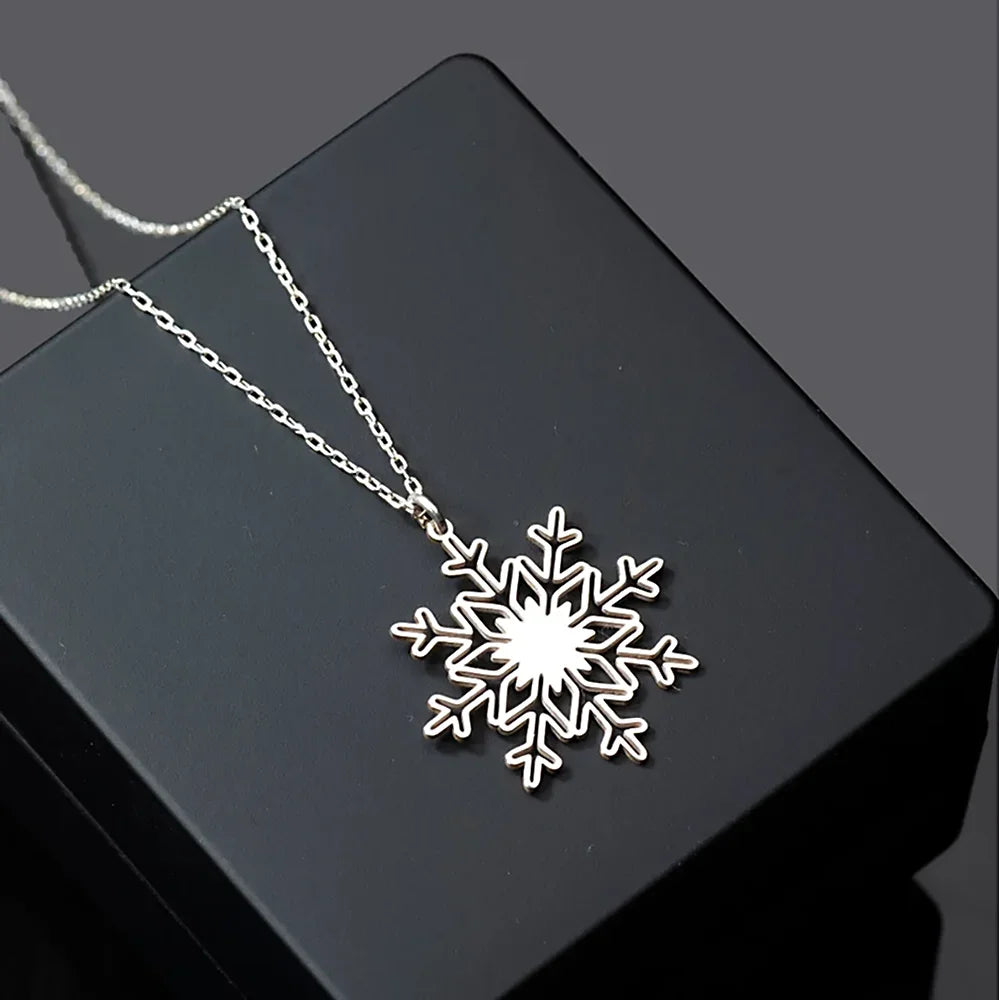Stainless Steel Snowflake Charm Necklace For Women Pendant