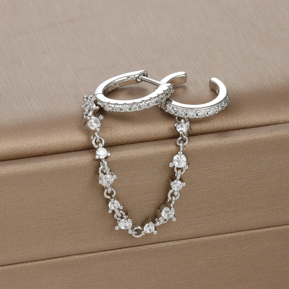 CZ Crystal Chain Drop Earrings Stainless Steel Women
