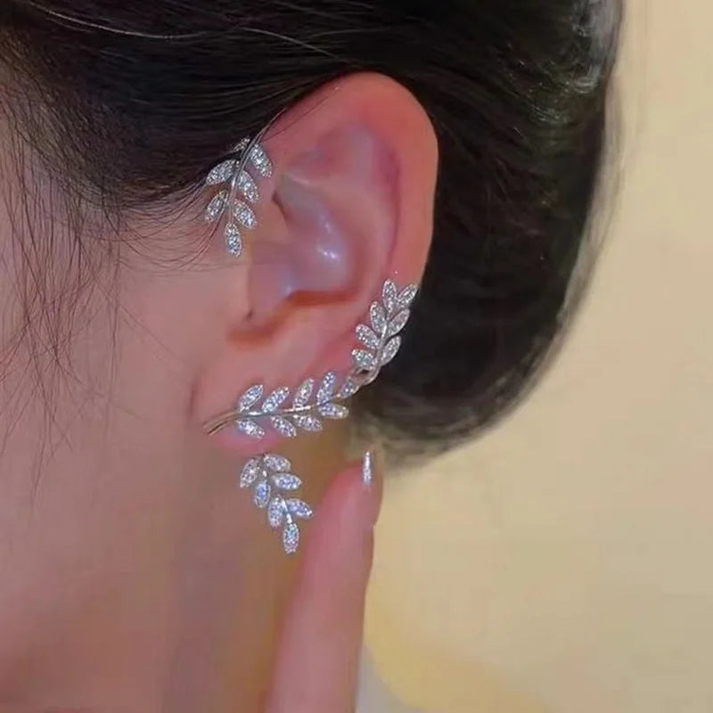 RINHOO FRIENDSHIP Zircon Leaves Ear Cuff Stud Earrings