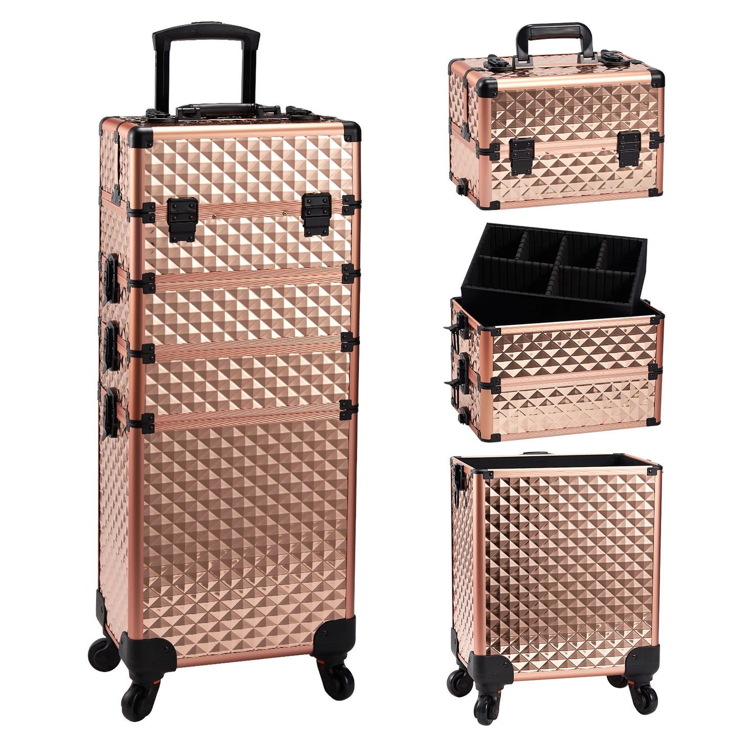 Maxulene Makeup Trolley Case 4 In 1 Alloy Rolling Salon