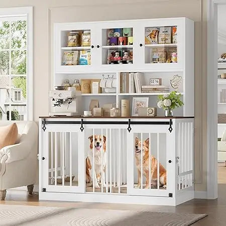 DAFIFY Dog Crate Furniture With Divider And Four Doors