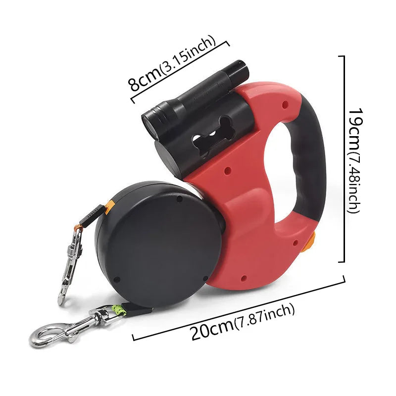 3in1 Retractable Dog Leash Flashlight Poop Bag Dispenser