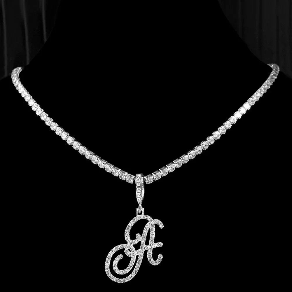 Caraquet Cursive Initial Necklace Cubic Zirconia Chain