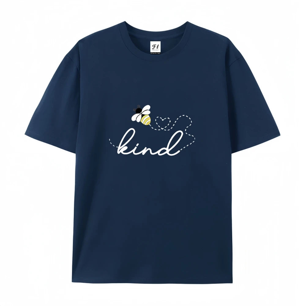 Kind Letter And Bee Print Round Neck Tee For Women Casual