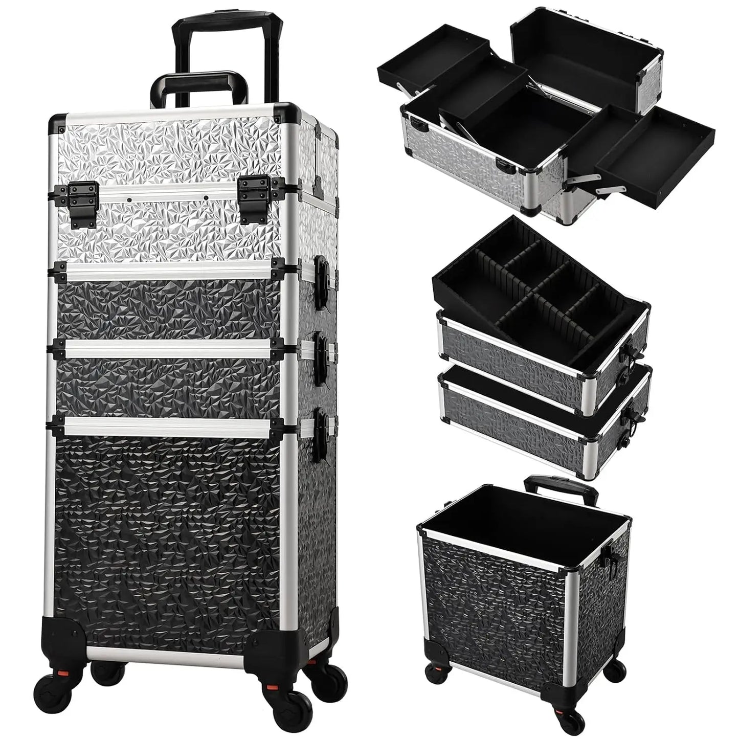 Maxulene Makeup Trolley Case 4 In 1 Alloy Rolling Salon