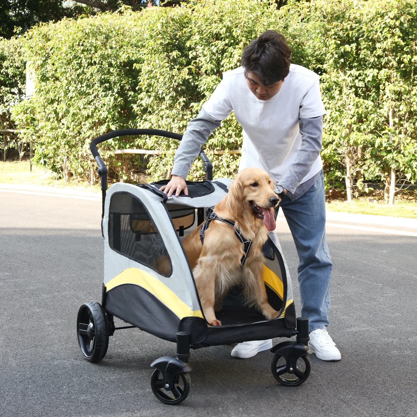 Dog Stroller Foldable Pet Jogger Wagon With Four Wheels