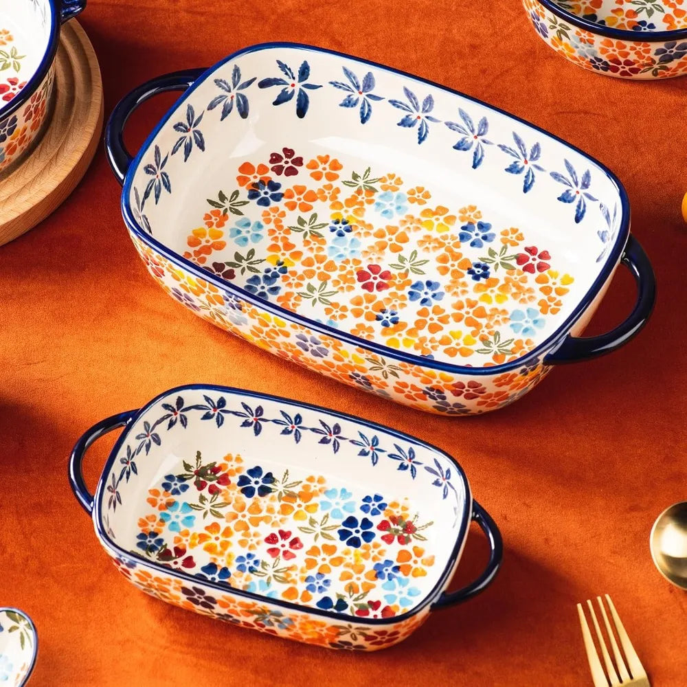Vintage Inspired Rectangular Ceramic Baking Dish Set