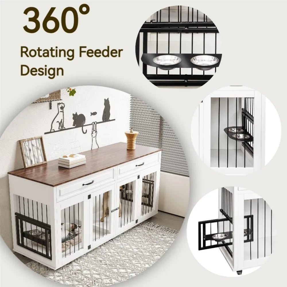 DAFIFY Wooden Dog Crate Cabinet With Dual Doors Kennel