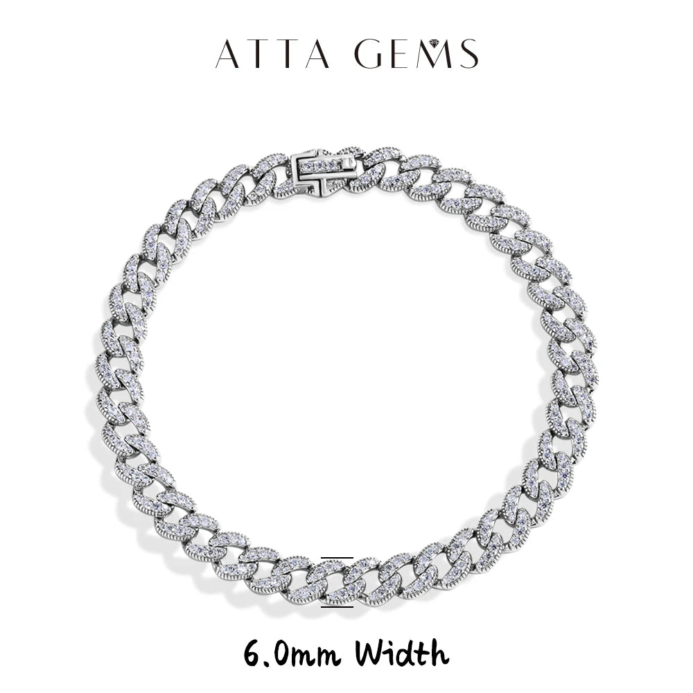 Attagems Moissanite Cuba Chain S925 Silver Bracelet