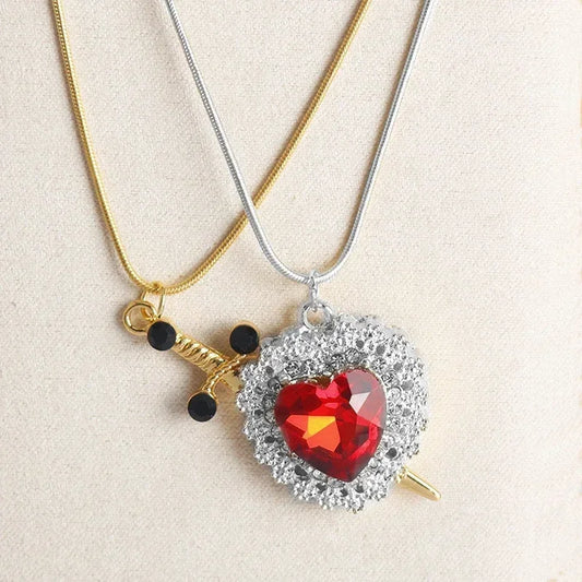 LATS Heart and Sword Zircon Pendant Necklace for Women Men
